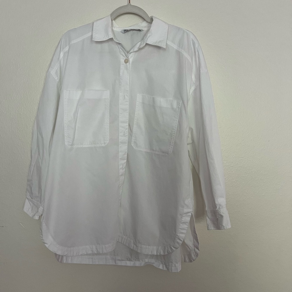 Zara long sleeve white button blouse